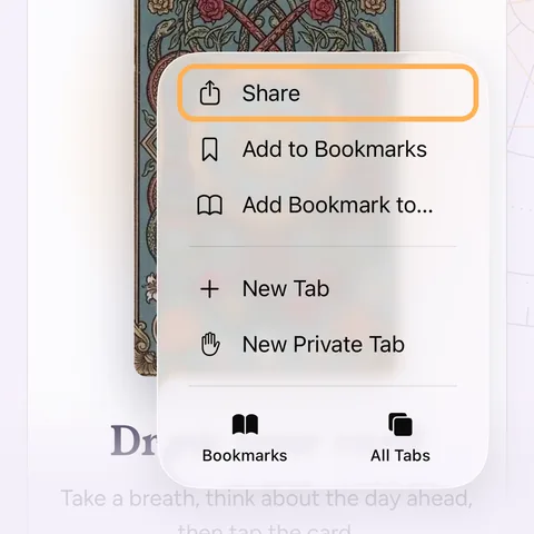 The ••• menu in Safari with Share circled