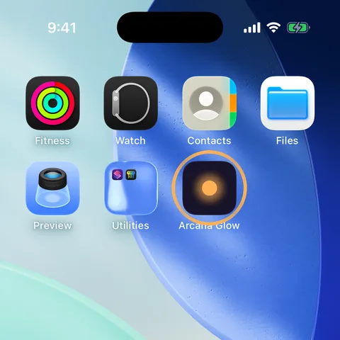 The Arcana Glow icon on the iPhone Home Screen
