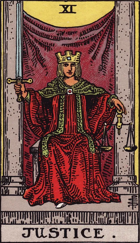 Justice tarot card from the Rider-Waite-Smith deck