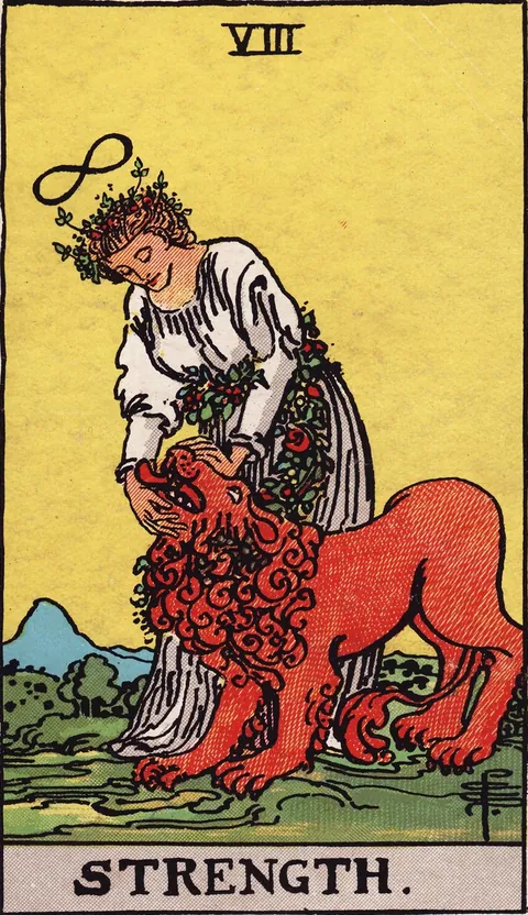 Strength tarot card from the Rider-Waite-Smith deck