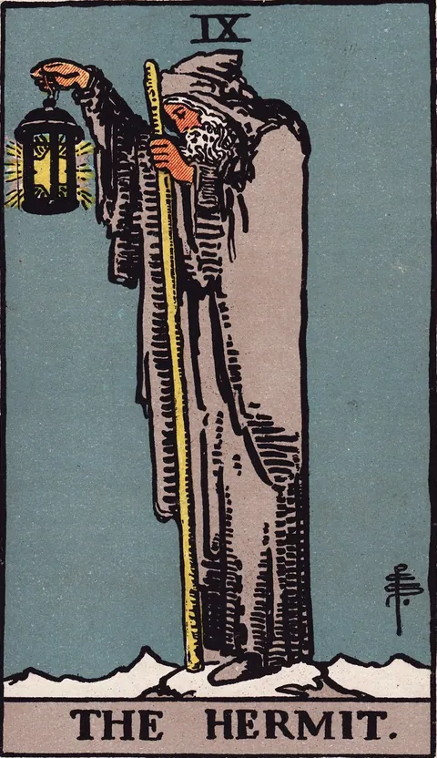 The Hermit tarot card from the Rider-Waite-Smith deck