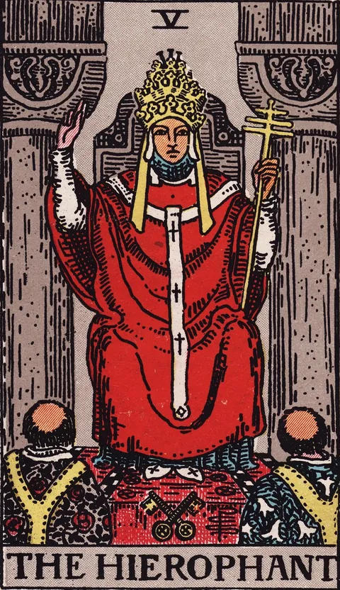 The Hierophant tarot card from the Rider-Waite-Smith deck