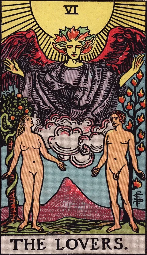 The Lovers tarot card from the Rider-Waite-Smith deck