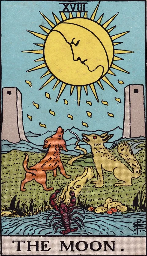 The Moon tarot card from the Rider-Waite-Smith deck